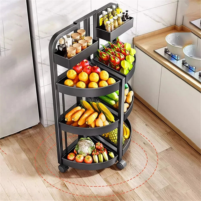 004YS2306015 Foldable Fruit and Vegetable Storage Rack Installation-free 4 Tiers Kitchen Storage Cart with Wheels - Black - 3