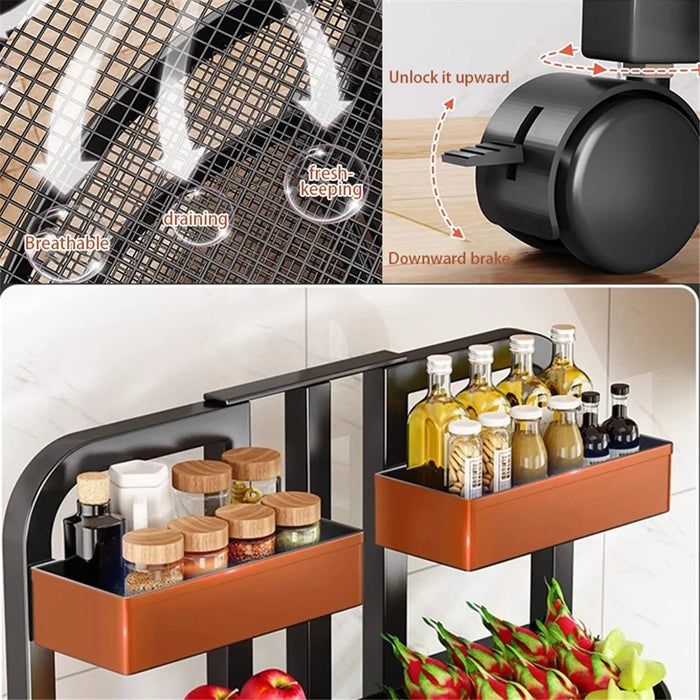 004YS2306015 Foldable Fruit and Vegetable Storage Rack Installation-free 4 Tiers Kitchen Storage Cart with Wheels - Black - 5