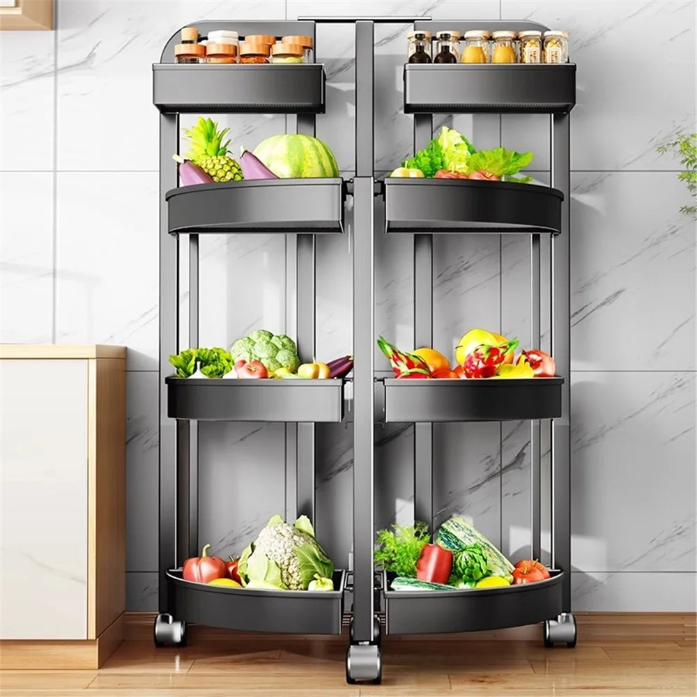 004YS2306015 Foldable Fruit and Vegetable Storage Rack Installation-free 4 Tiers Kitchen Storage Cart with Wheels - Black - 6