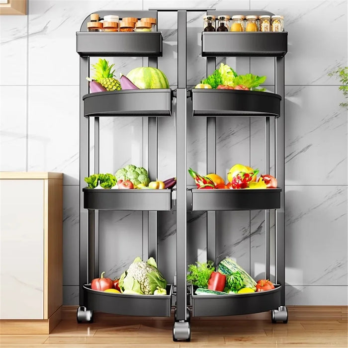 004YS2306015 Foldable Fruit and Vegetable Storage Rack Installation-free 4 Tiers Kitchen Storage Cart with Wheels - Black - 6