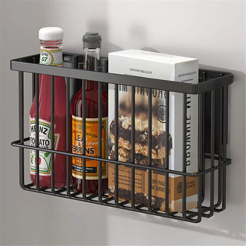 005JGL1001 Size S Refrigerator Magnetic Spice Rack Punch Free Kitchen Tissue Seasoning Organizer - Black - 1