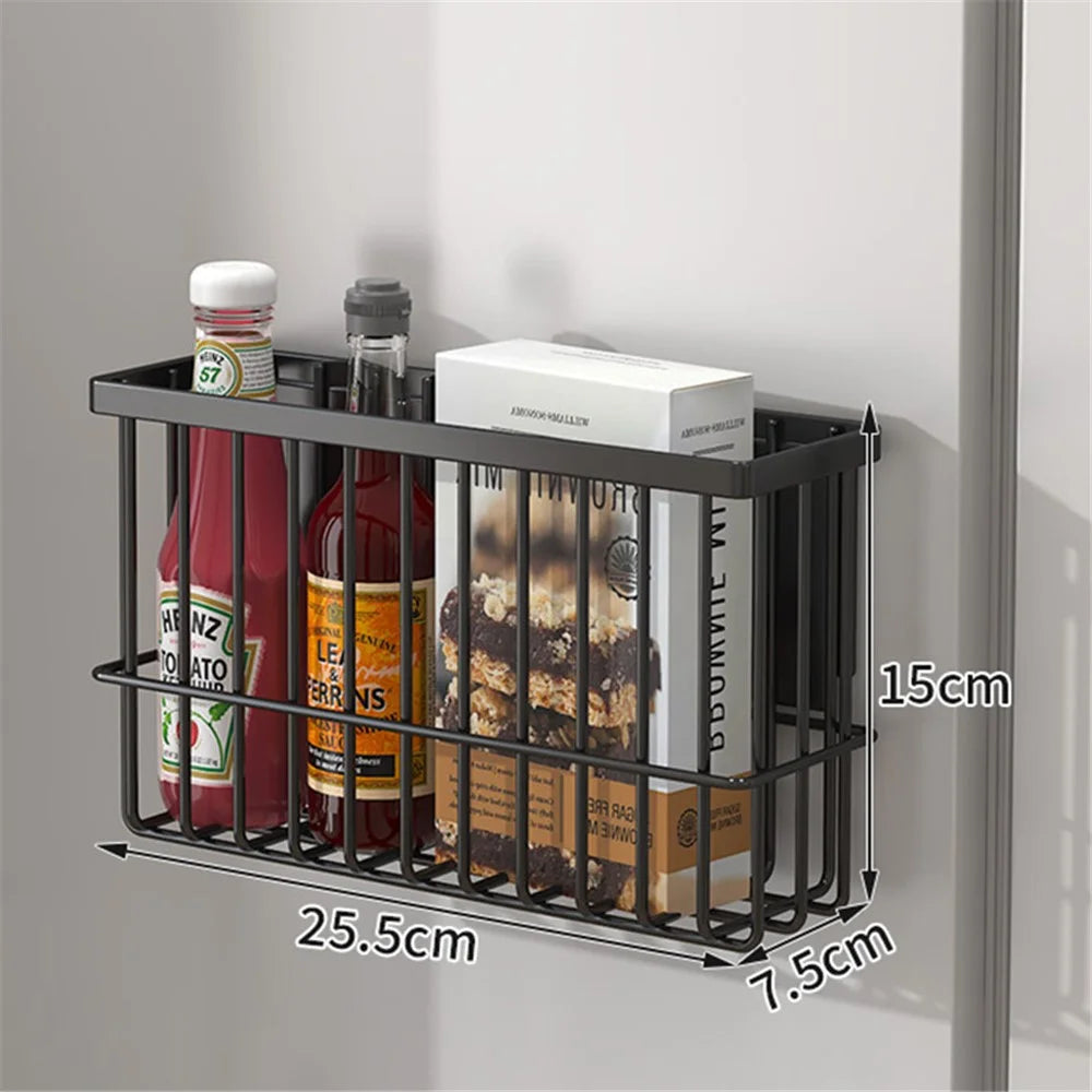 005JGL1001 Size S Refrigerator Magnetic Spice Rack Punch Free Kitchen Tissue Seasoning Organizer - Black - 3