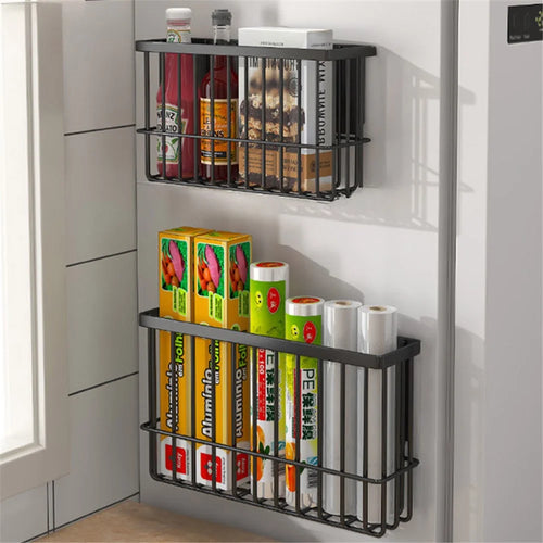 005JGL1003 2Pcs Size S+Size L Magnetic Storage Rack Kitchen Tissue Refrigerator Seasoning Organizer - Black - 1