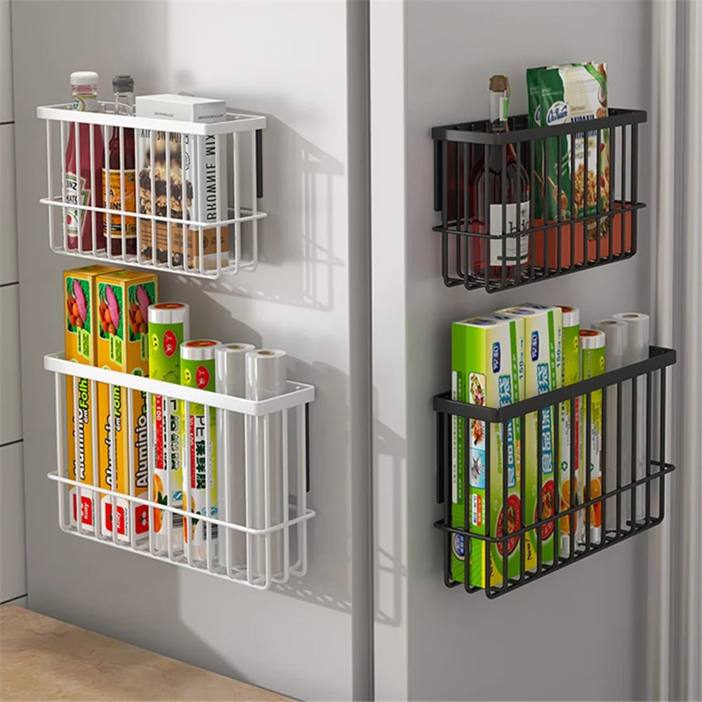 005JGL1003 2Pcs Size S+Size L Magnetic Storage Rack Kitchen Tissue Refrigerator Seasoning Organizer - Black - 2