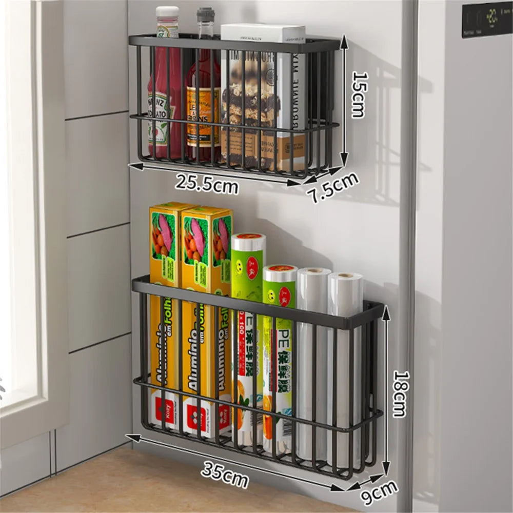 005JGL1003 2Pcs Size S+Size L Magnetic Storage Rack Kitchen Tissue Refrigerator Seasoning Organizer - Black - 4