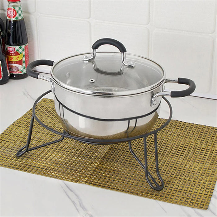 008YC1019 Iron Wire Pot Riser Storage Rack Floor Kitchen Holder Stand for Soup Pot - Black - 5