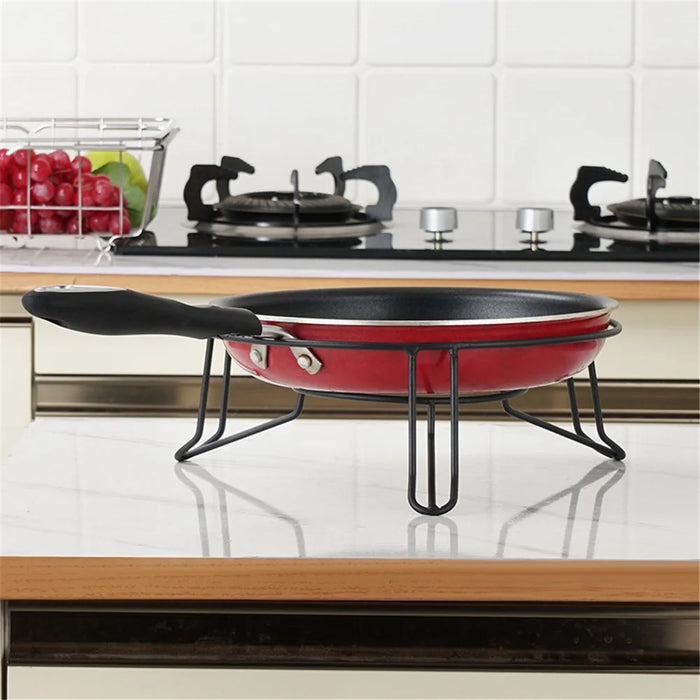008YC1019 Iron Wire Pot Riser Storage Rack Floor Kitchen Holder Stand for Soup Pot - Black - 6