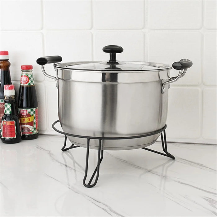 008YC1019 Iron Wire Pot Riser Storage Rack Floor Kitchen Holder Stand for Soup Pot - Black - 7