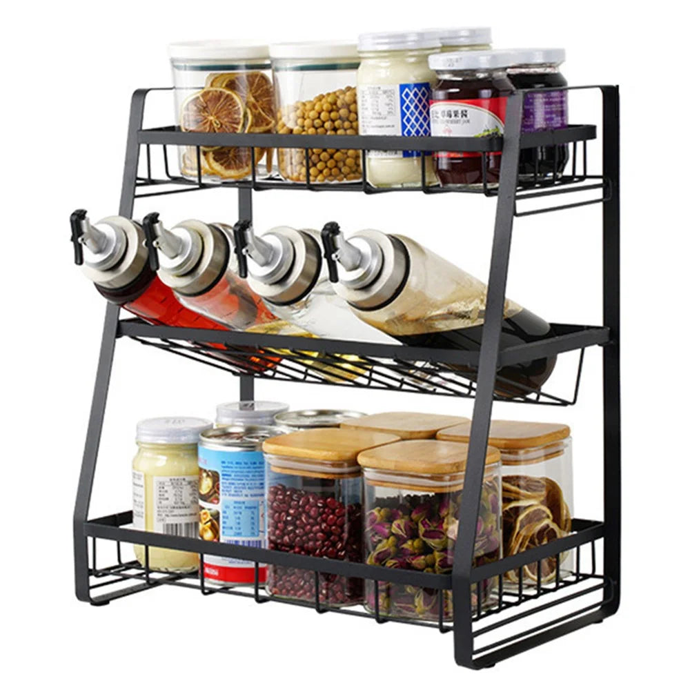 008YC1012-13 Iron Wire 3-Layer Multi-purpose Storage Rack Kitchen Spice Shelf - Flat Bottom - 1