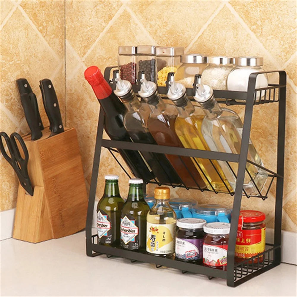 008YC1012-13 Iron Wire 3-Layer Multi-purpose Storage Rack Kitchen Spice Shelf - Flat Bottom - 4