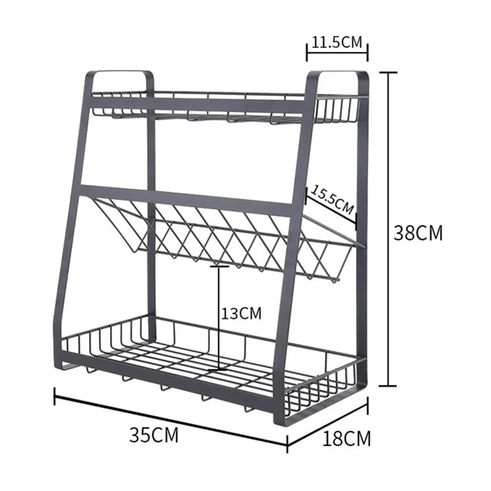 008YC1012-13 Iron Wire 3-Layer Multi-purpose Storage Rack Kitchen Spice Shelf - Flat Bottom - 6