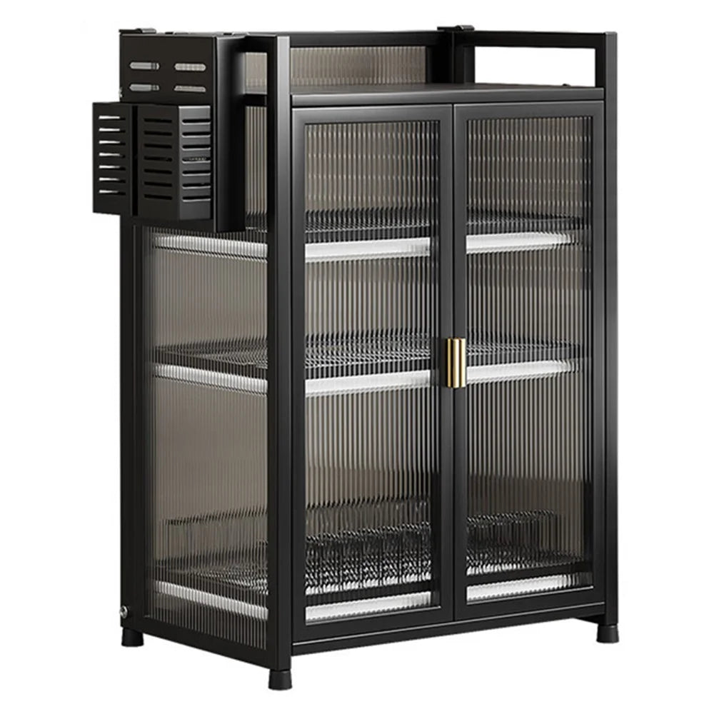 004YS2306017 3-layer Kitchen Storage Cabinet Iron Sideboard with Chopstick Rack - Black - 1