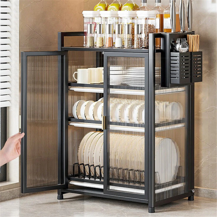 004YS2306017 3-layer Kitchen Storage Cabinet Iron Sideboard with Chopstick Rack - Black - 3