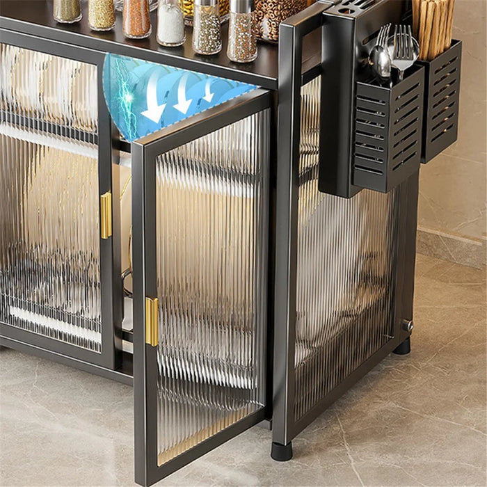 004YS2306017 3-layer Kitchen Storage Cabinet Iron Sideboard with Chopstick Rack - Black - 4