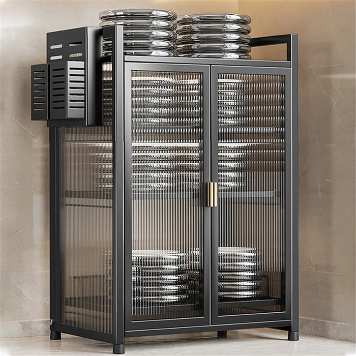 004YS2306017 3-layer Kitchen Storage Cabinet Iron Sideboard with Chopstick Rack - Black - 6