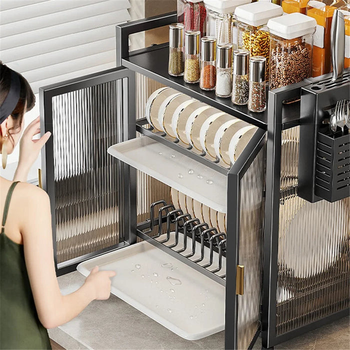 004YS2306017 3-layer Kitchen Storage Cabinet Iron Sideboard with Chopstick Rack - Black - 7