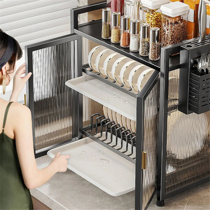004YS2306016 Cabinet Style Dish Racks Multifunctional Dish Drying Rack with Drainboard for Kitchen Counter - Black - 6