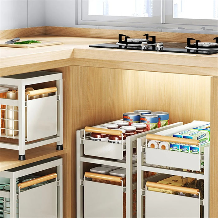 006-ZWJ-6938-1WH Spice Rack Organizer Multifunctional Pull Out Seasoning Rack for Kitchen Cabinet, 39x24.5x28.5cm - White - 3