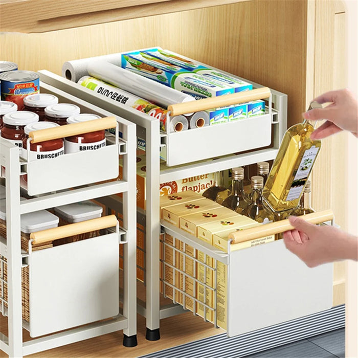 006-ZWJ-6938-1WH Spice Rack Organizer Multifunctional Pull Out Seasoning Rack for Kitchen Cabinet, 39x24.5x28.5cm - White - 4