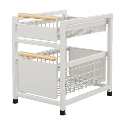 006-ZWJ-6940-2WH Double-Layer Pull-Out Seasoning Organizer Rack for Cabinet Storage Jars Bottles Holder - White - 1
