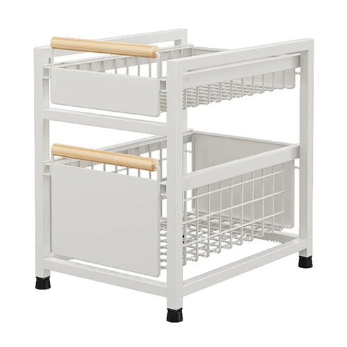 006-ZWJ-6941-2WH Pull Out Spice Rack Organizer 2-Tier Sliding Spice Organizer Shelf for Countertop Sink Cabinet - White - 1