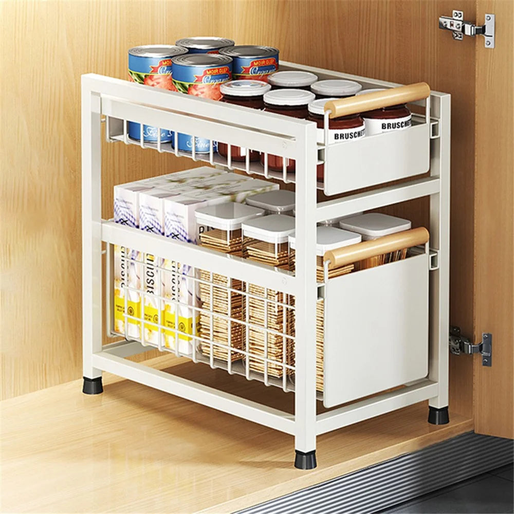 006-ZWJ-6941-2WH Pull Out Spice Rack Organizer 2-Tier Sliding Spice Organizer Shelf for Countertop Sink Cabinet - White - 2