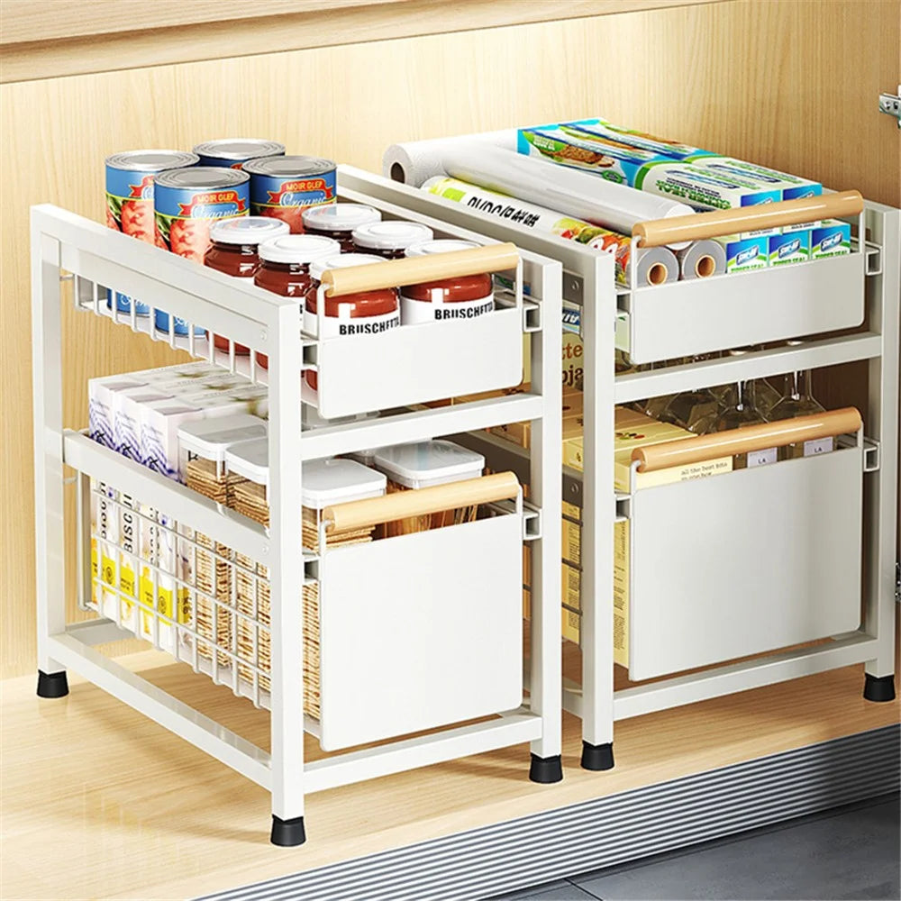 006-ZWJ-6941-2WH Pull Out Spice Rack Organizer 2-Tier Sliding Spice Organizer Shelf for Countertop Sink Cabinet - White - 3