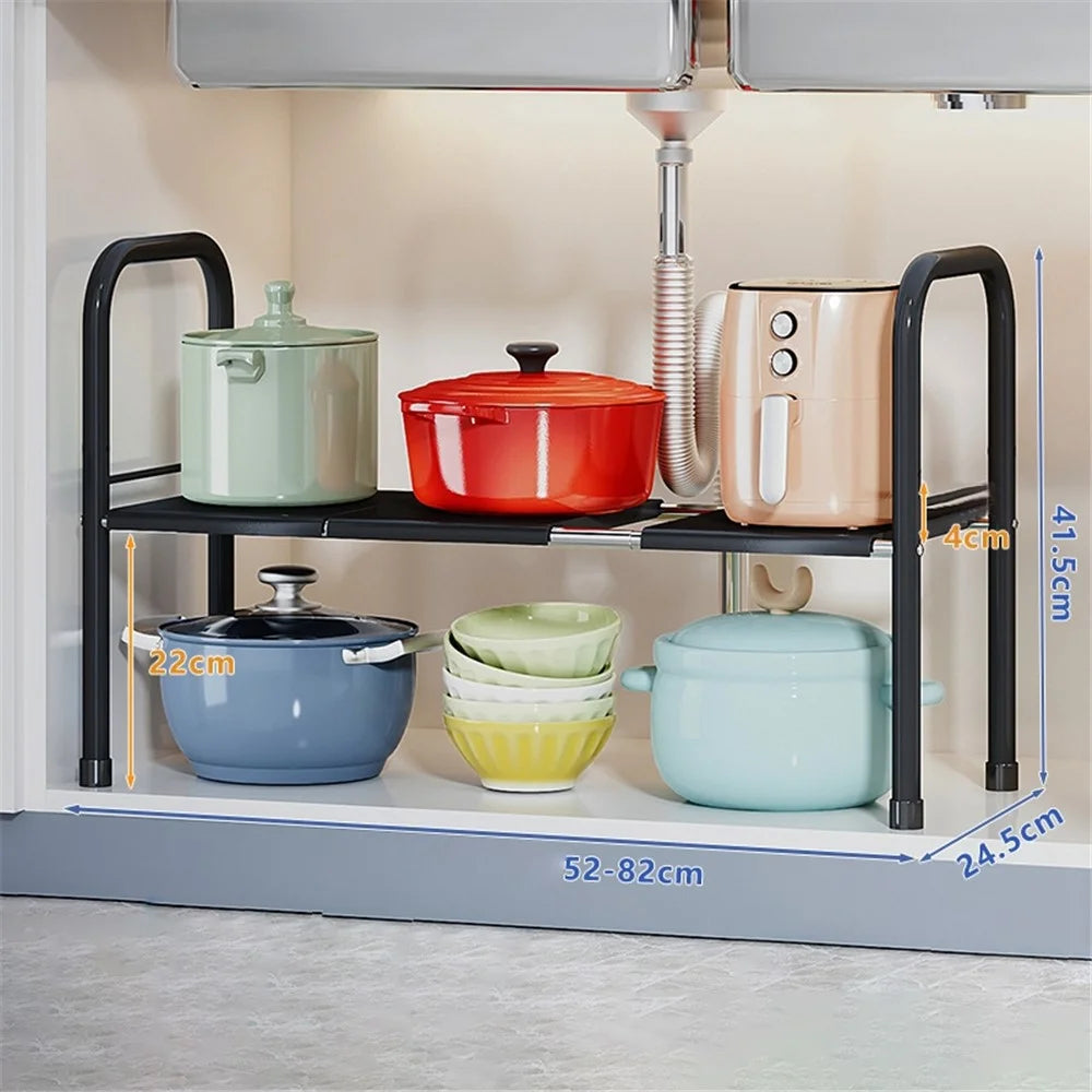 006-SCX-6855-3BK Extendable Under Sink Storage Rack Bathroom Cabinet Shelf Organizer - 3