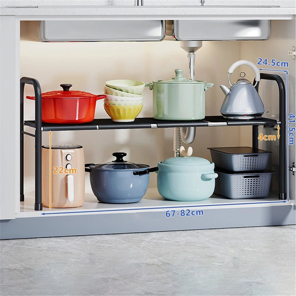 006-SCX-6855-4BK Stretchable Under Sink Organizer Rack Multi-functional Pot Holder Cabinet Storage Shelf - 3
