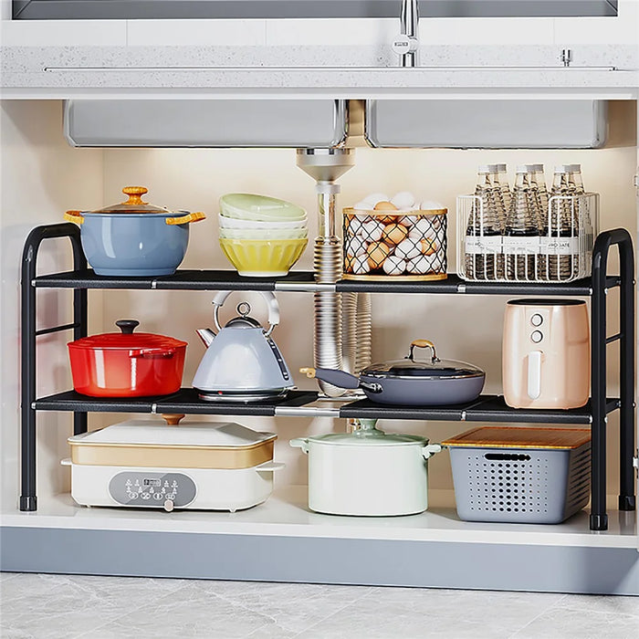 006-SCX-6856-8BK Under Sink Organizer Expandable Cabinet Shelf with 8 Panels, Retractable to 67-82cm - 2