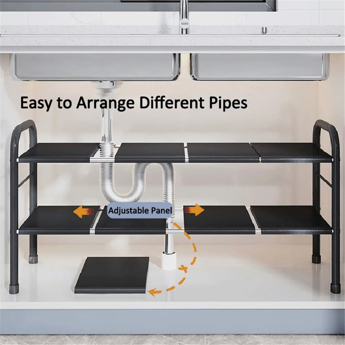 006-SCX-6856-8BK Under Sink Organizer Expandable Cabinet Shelf with 8 Panels, Retractable to 67-82cm - 3