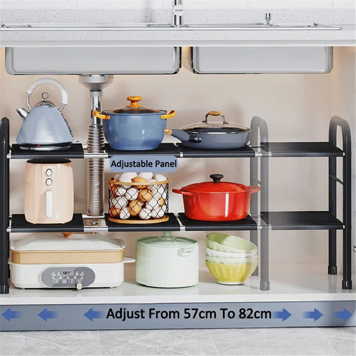 006-SCX-6856-8BK Under Sink Organizer Expandable Cabinet Shelf with 8 Panels, Retractable to 67-82cm - 4