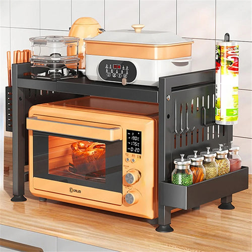 006-WBL-6907C Microwave Rack Organizer for Rice Cooker, Kitchen Countertop Storage Stand - Black - 1