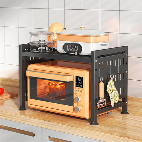 006-WBL-6907A Microwave Oven Rack Expandable Microwave Stand for Kitchen Counter, Retractable to 40.5-64.5cm - Black - 1