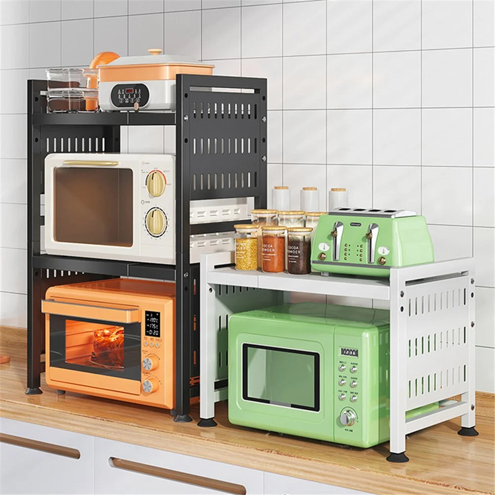 006-WBL-6907A Microwave Oven Rack Expandable Microwave Stand for Kitchen Counter, Retractable to 40.5-64.5cm - Black - 2