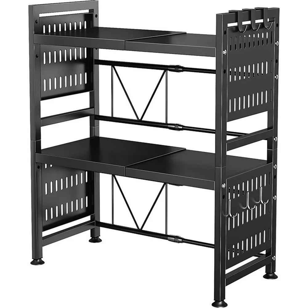 006-WBL-6908C Microwave Oven Rack 2 Layers Extendable Kitchen Microwave Stand with Spice Rack and Chopstick Barrel - Black - 3