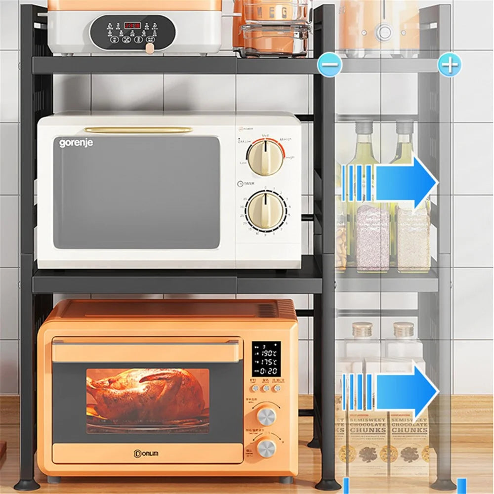 006-WBL-6908C Microwave Oven Rack 2 Layers Extendable Kitchen Microwave Stand with Spice Rack and Chopstick Barrel - Black - 4