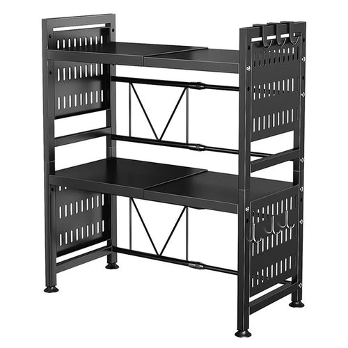 006-WBL-6908A Expandable Microwave Oven Rack Dual Layer Kitchen Counter Organizer - Black - 1
