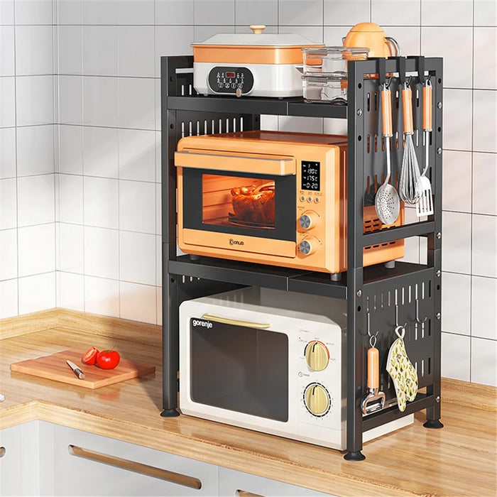 006-WBL-6908A Expandable Microwave Oven Rack Dual Layer Kitchen Counter Organizer - Black - 2