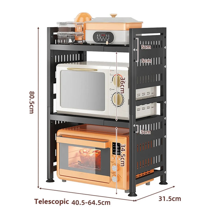 006-WBL-6908A Expandable Microwave Oven Rack Dual Layer Kitchen Counter Organizer - Black - 6