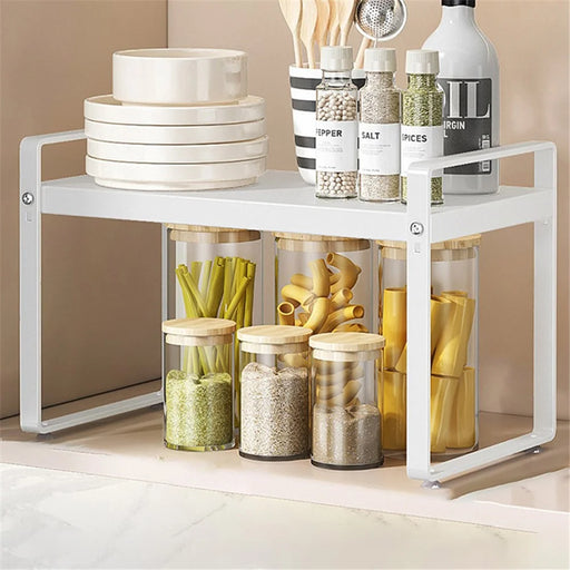006-ZWJ-70138A-WH Kitchen Cupboard Shelf Spice Jar Plate Storage Rack Saver Organizer, 40x22.5x26cm - 1