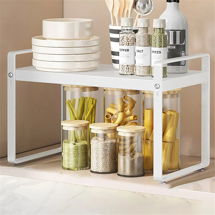 006-ZWJ-70138A-WH Kitchen Cupboard Shelf Spice Jar Plate Storage Rack Saver Organizer, 40x22.5x26cm - 1
