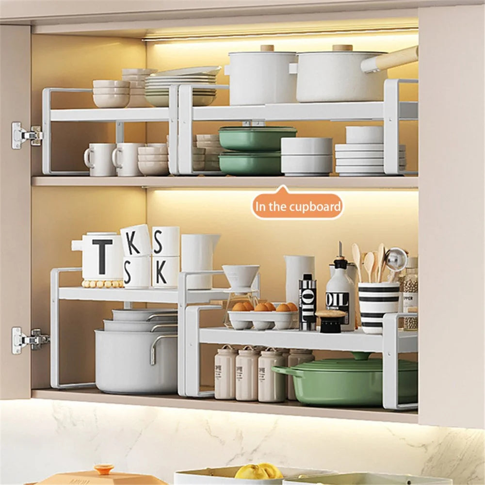 006-ZWJ-70138A-WH Kitchen Cupboard Shelf Spice Jar Plate Storage Rack Saver Organizer, 40x22.5x26cm - 3