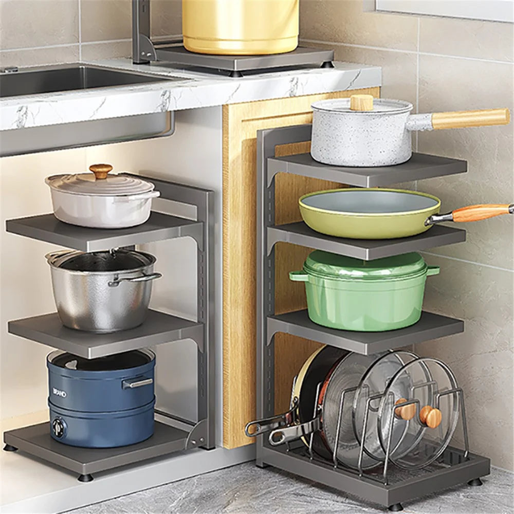 006-GJ-70101-3GY Under Sink Pot Pan Organizer 3-Tiers Kitchen Cabinet Storage Shelf - 2