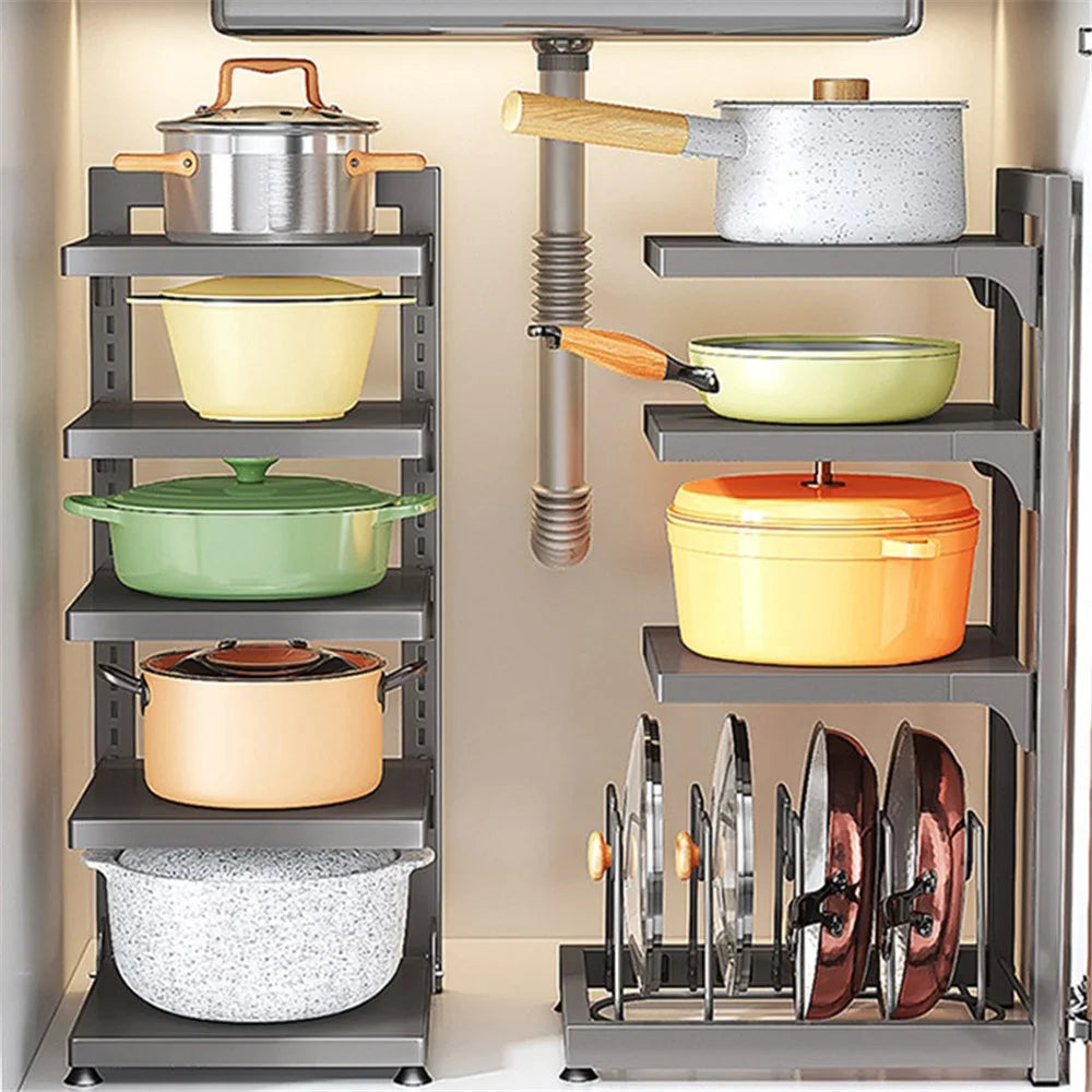 006-GJ-70101-3GY Under Sink Pot Pan Organizer 3-Tiers Kitchen Cabinet Storage Shelf - 4