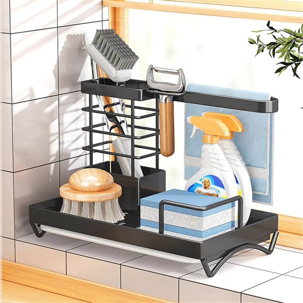 006-MB-7040-BK Chopsticks Knife Fork Holder Dishcloth Rack Multi-Layer Sink Organizer for Kitchen - 3