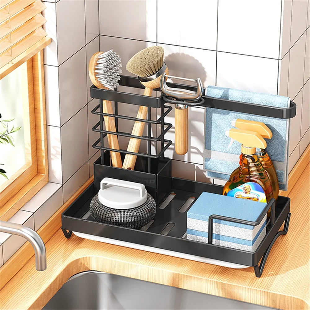 006-MB-7040-BK Chopsticks Knife Fork Holder Dishcloth Rack Multi-Layer Sink Organizer for Kitchen - 4