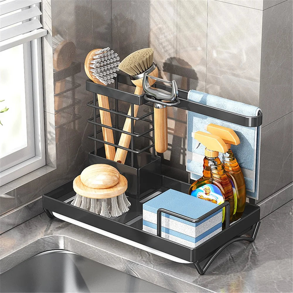 006-MB-7040-BK Chopsticks Knife Fork Holder Dishcloth Rack Multi-Layer Sink Organizer for Kitchen - 5