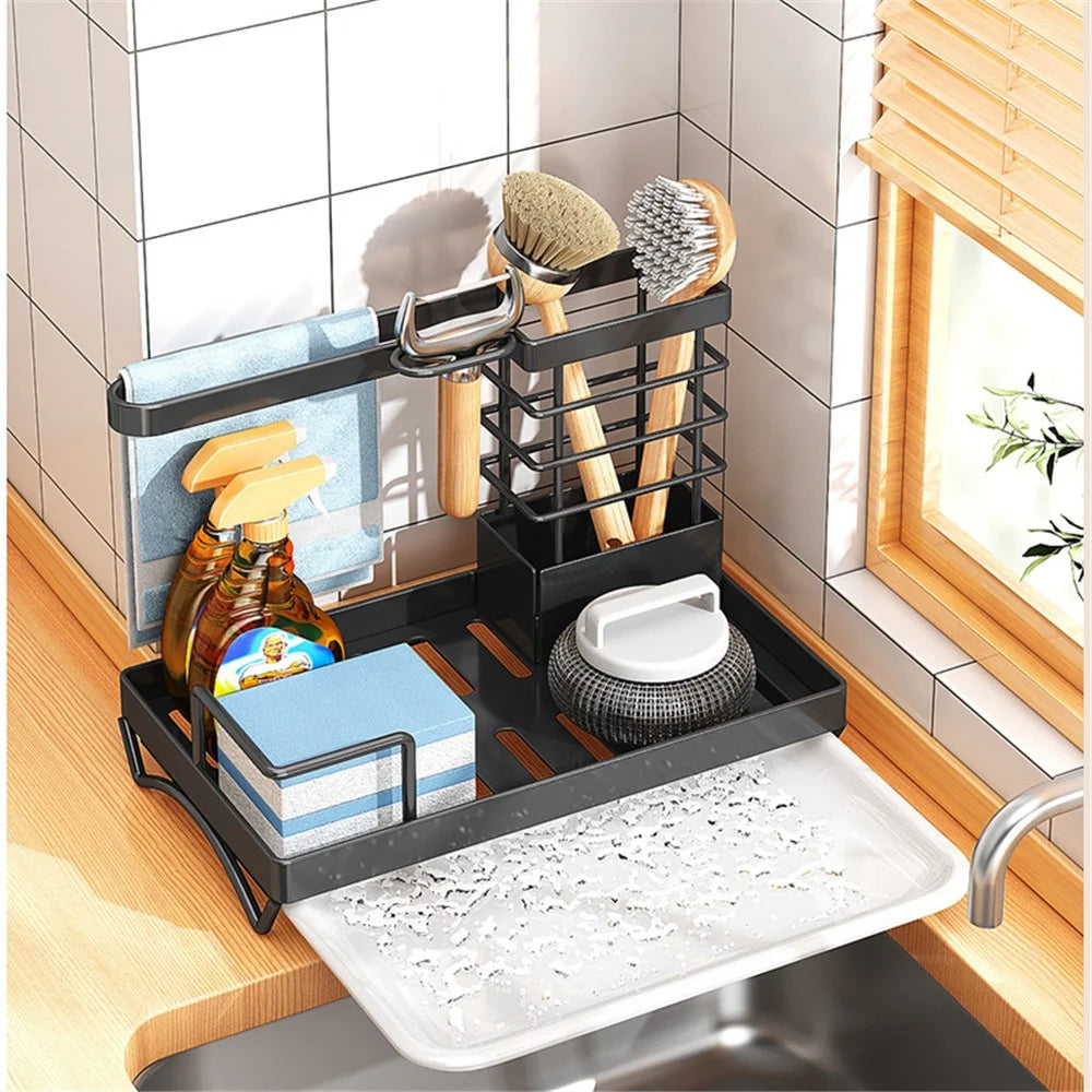 006-MB-7040-BK Chopsticks Knife Fork Holder Dishcloth Rack Multi-Layer Sink Organizer for Kitchen - 6