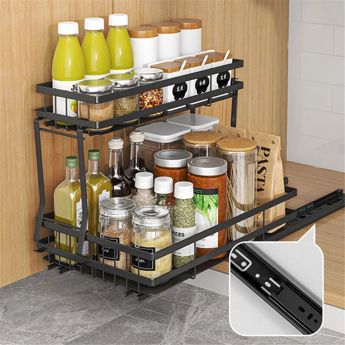 006-ZWJ-6978-WH Pull Out Spice Rack Organizer 2 Tier Slide Out Rack for Cabinet Inside Pantry Closet, 37x22x33cm - Black - 4